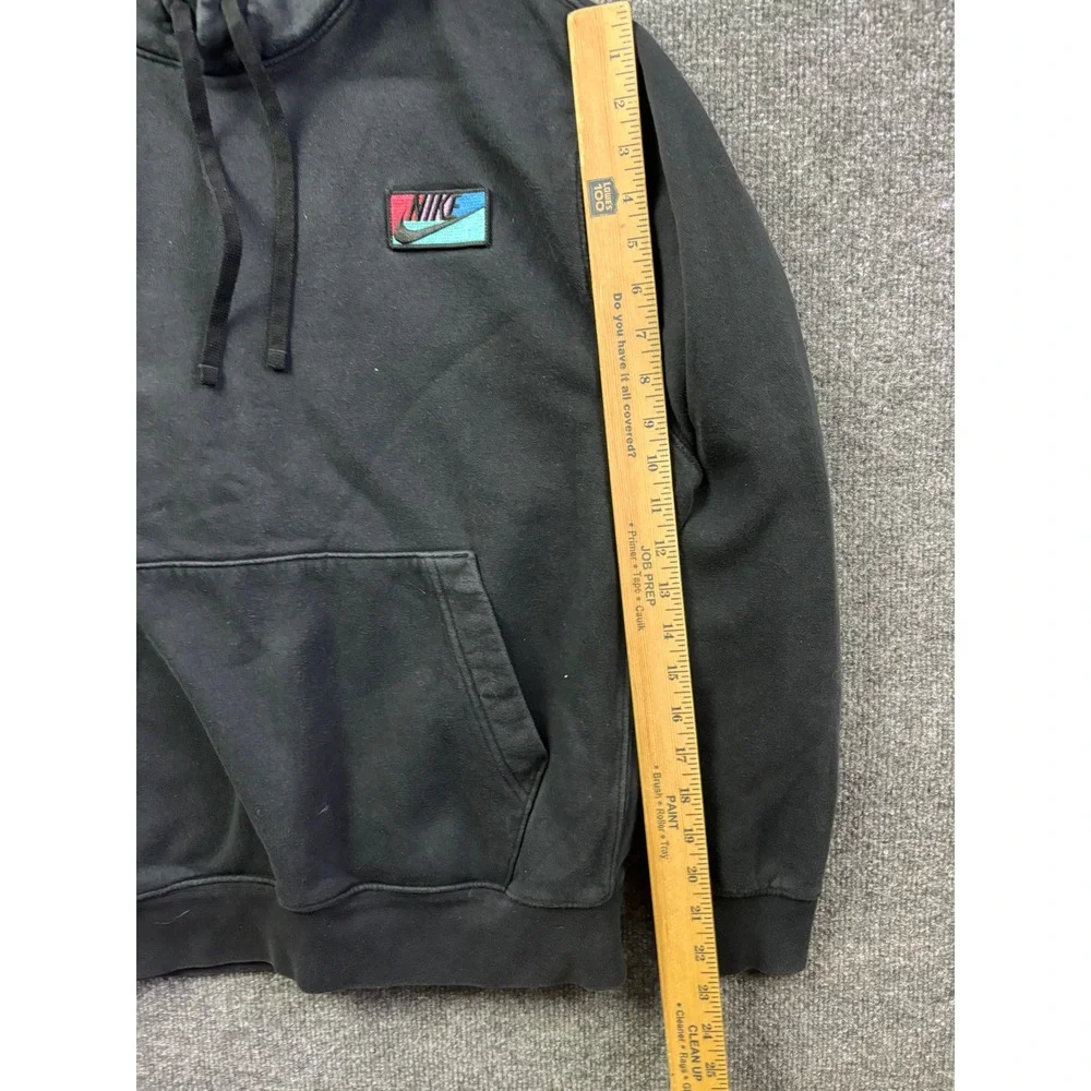 Nike Hoodie Mens‎ Medium Black Retro Patch Logo Fleece Pullover Sweatshirt